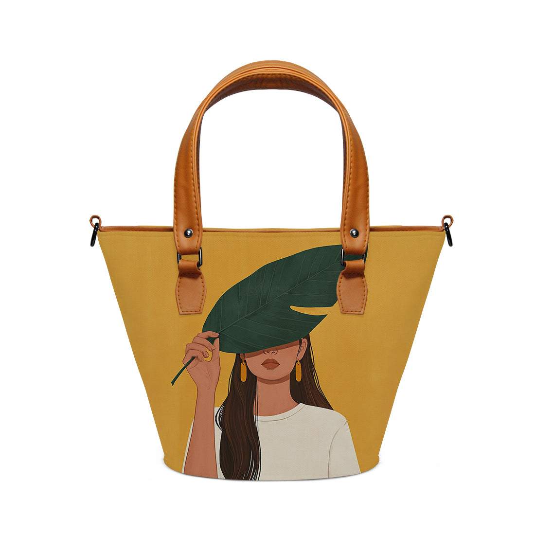 Sleek Aura Handbag Girl With Green Leaf